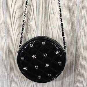 PLACE Black vinyl studded purse chain link strap